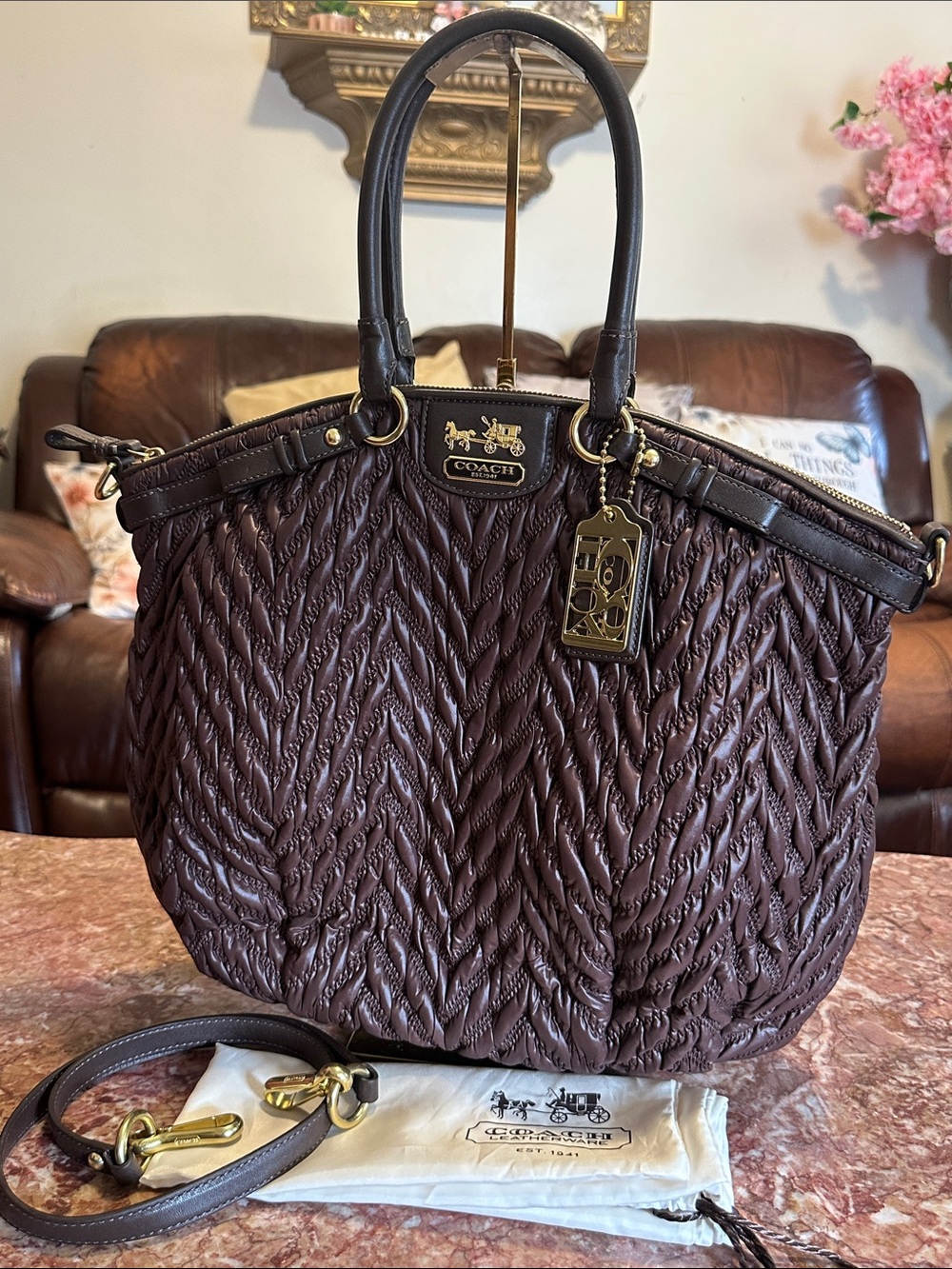 Coach Madison chevron quilted satchel w/dustbag
